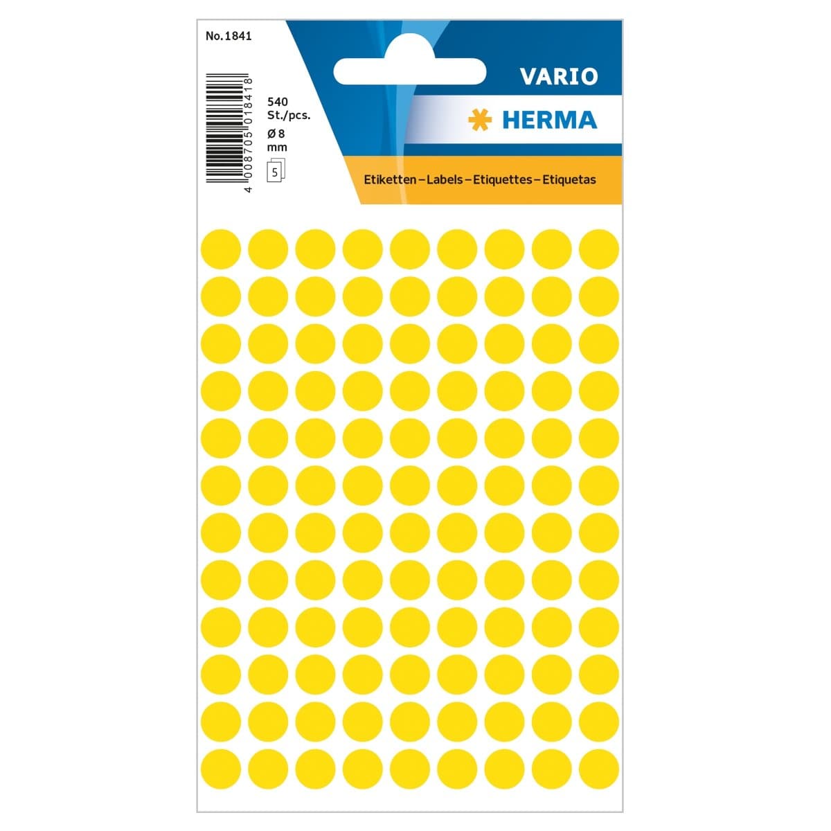 Herma Vario Sticker Color Dots, 8 mm, 540/pack, Yellow