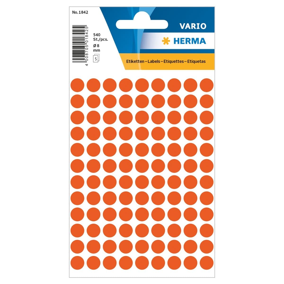 Herma Vario Sticker Color Dots, 8 mm, 540/pack, Red