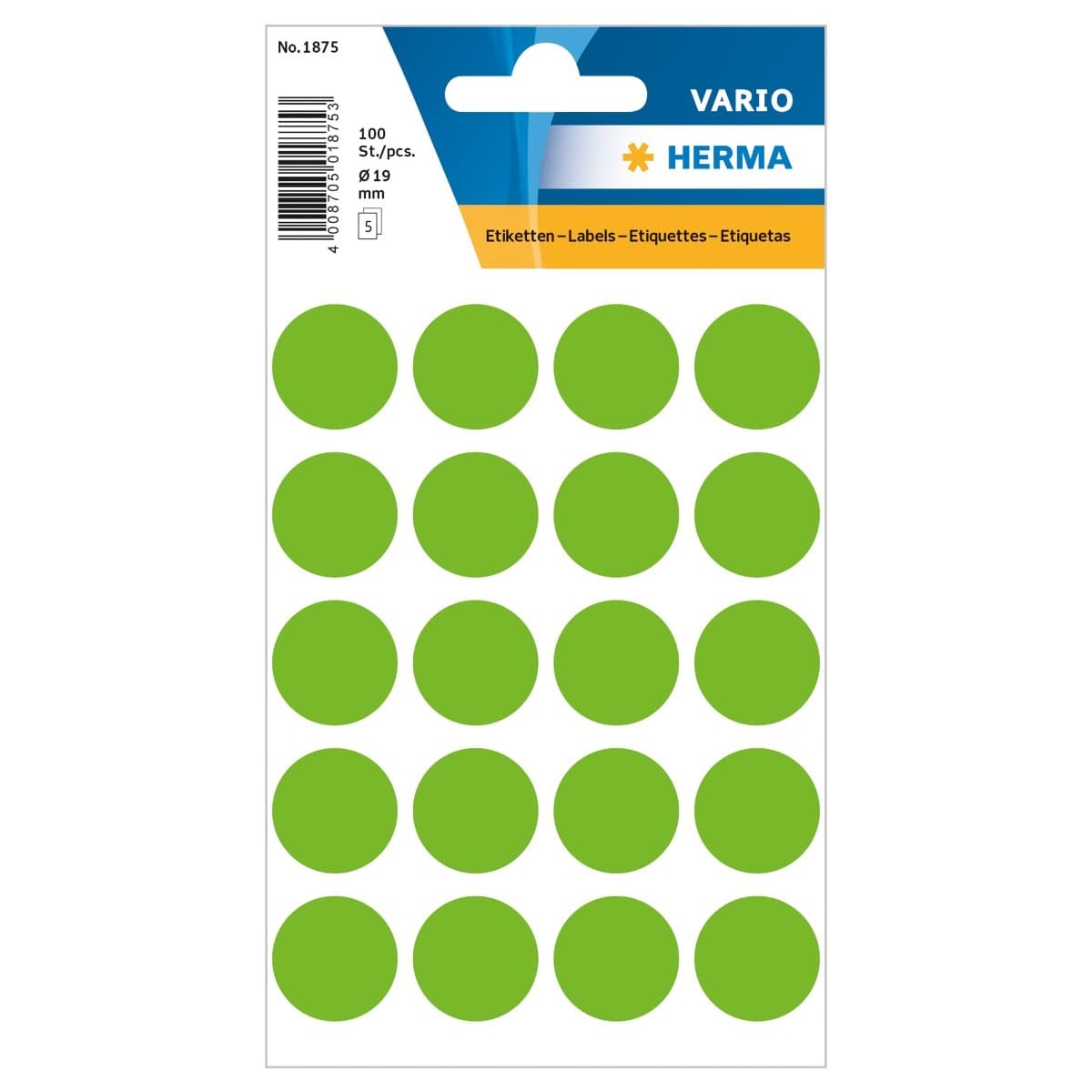 Herma Vario Sticker Color Dots, 19 mm, 100/pack, Green