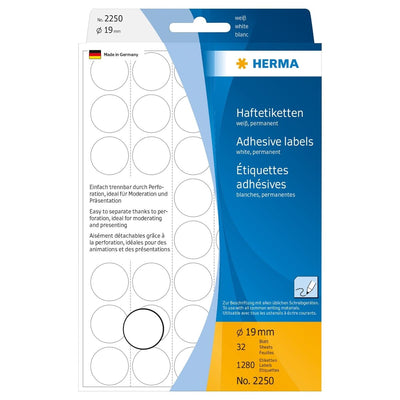 Herma Office Pack Color Dots, perforated sheets, 19 mm, 1280/pack, White
