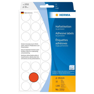 Herma Office Pack Color Dots, perforated sheets, 19 mm, 1280/pack, Red