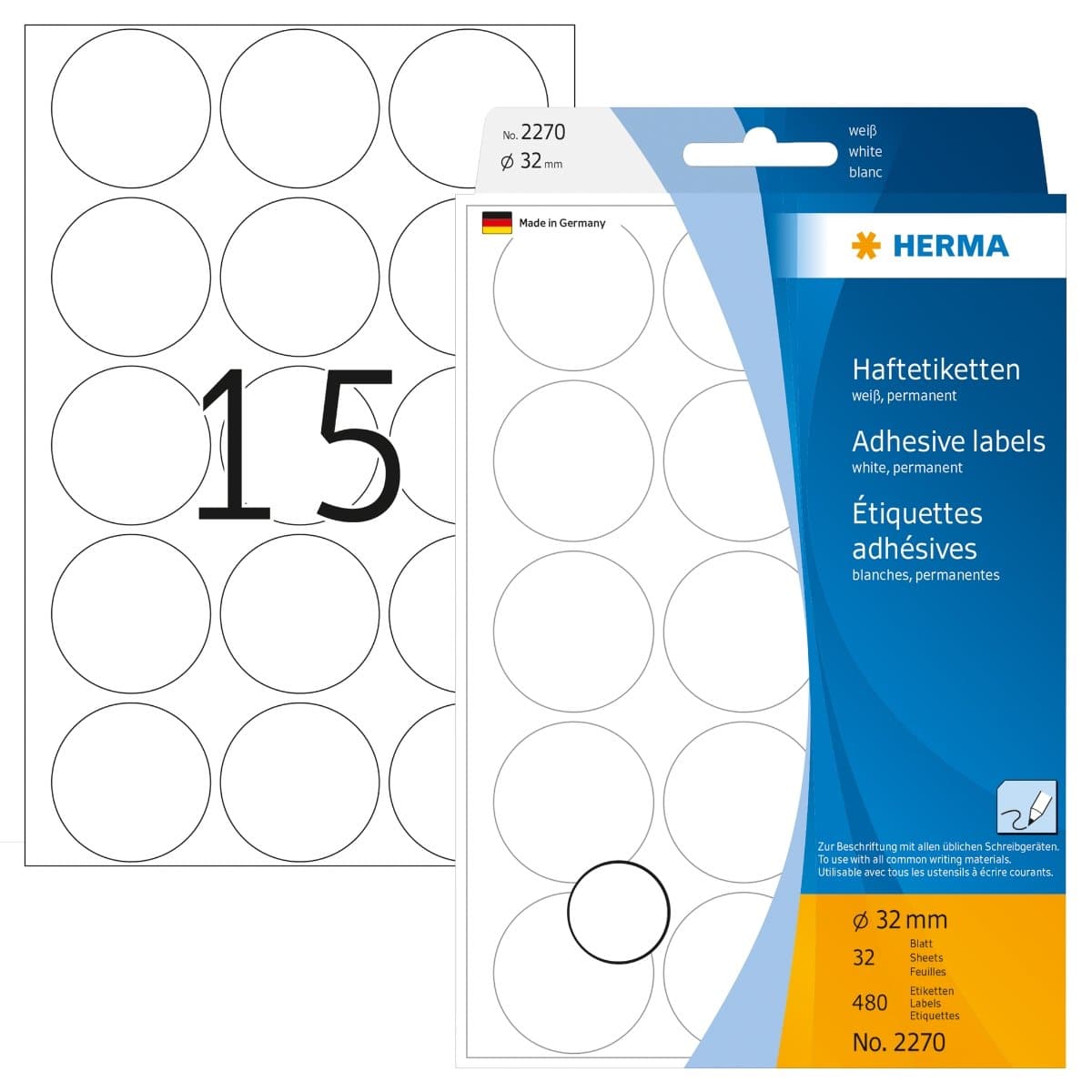 Herma Office Pack Color Dots, 32 mm, 480/pack, White