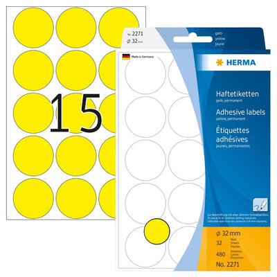 Herma Office Pack Color Dots, 32 mm, 480/pack, Yellow
