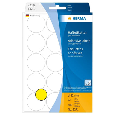 Herma Office Pack Color Dots, 32 mm, 480/pack, Yellow