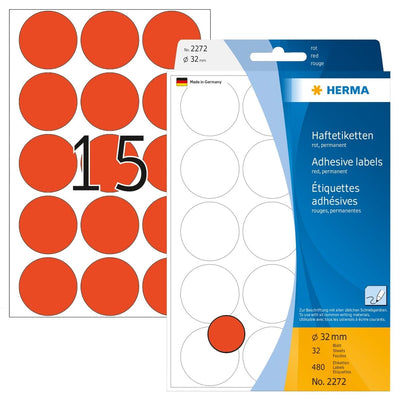 Herma Office Pack Color Dots, 32 mm, 480/pack, Red
