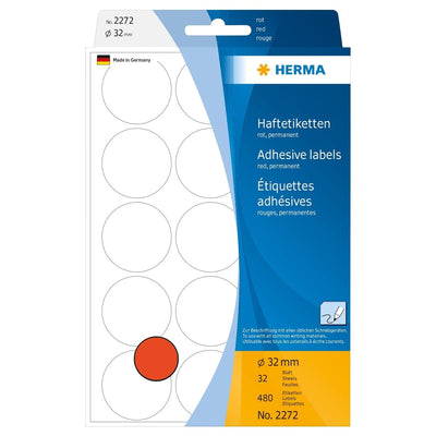Herma Office Pack Color Dots, 32 mm, 480/pack, Red