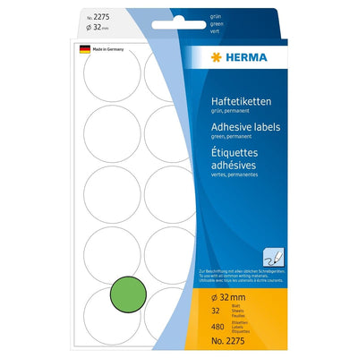 Herma Office Pack Color Dots, 32 mm, 480/pack, Green