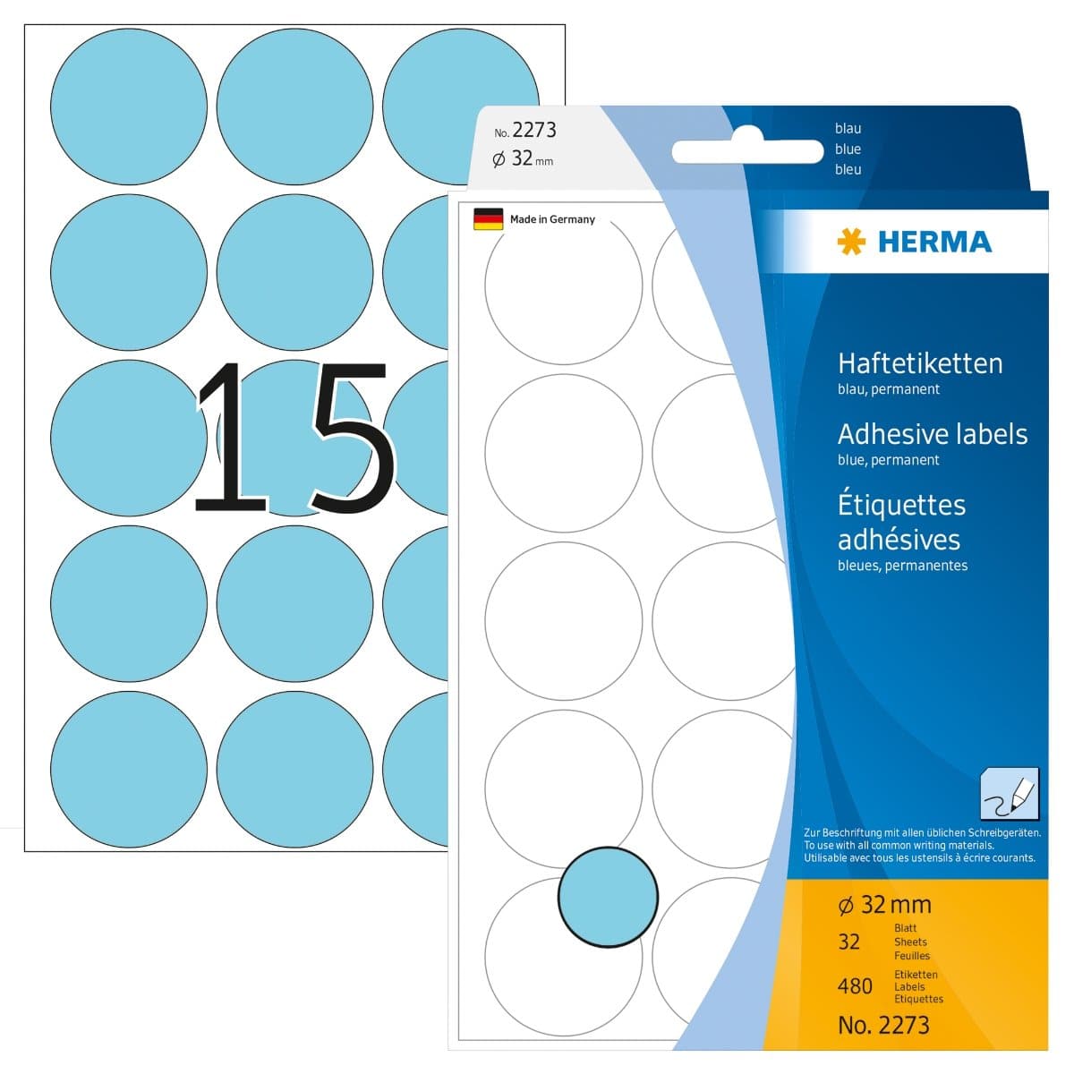 Herma Office Pack Color Dots, 32 mm, 480/pack, Blue