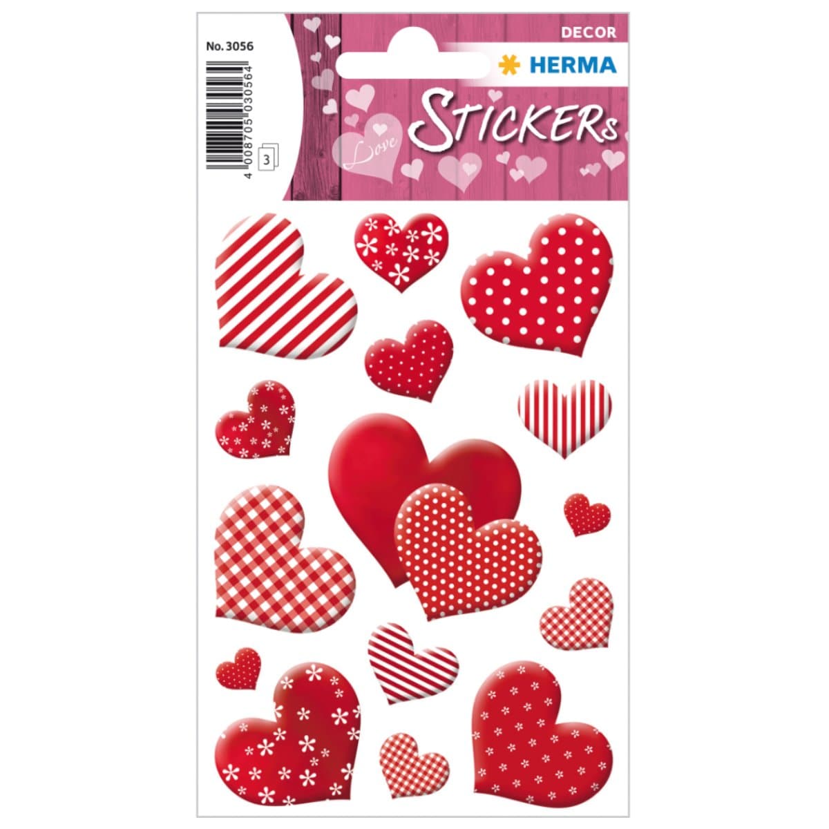 Herma Decor Stickers Patterned HEARTS, 3 sheets/pack, Red