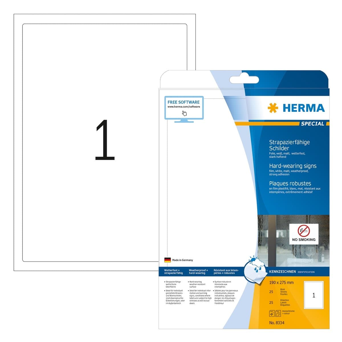 Herma Weatherproof Polyester Film, Hard-wearing Label, 190 x 275 mm, 25/pack, White