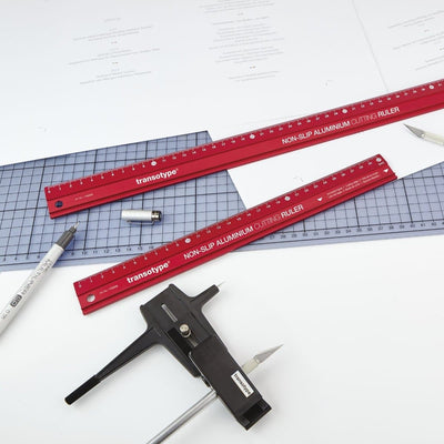 Transotype Non-Slip Aluminum Cutting Ruler, 30cm / 60cm, Red