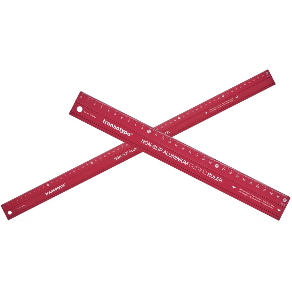 Transotype Non-Slip Aluminum Cutting Ruler, 30cm / 60cm, Red