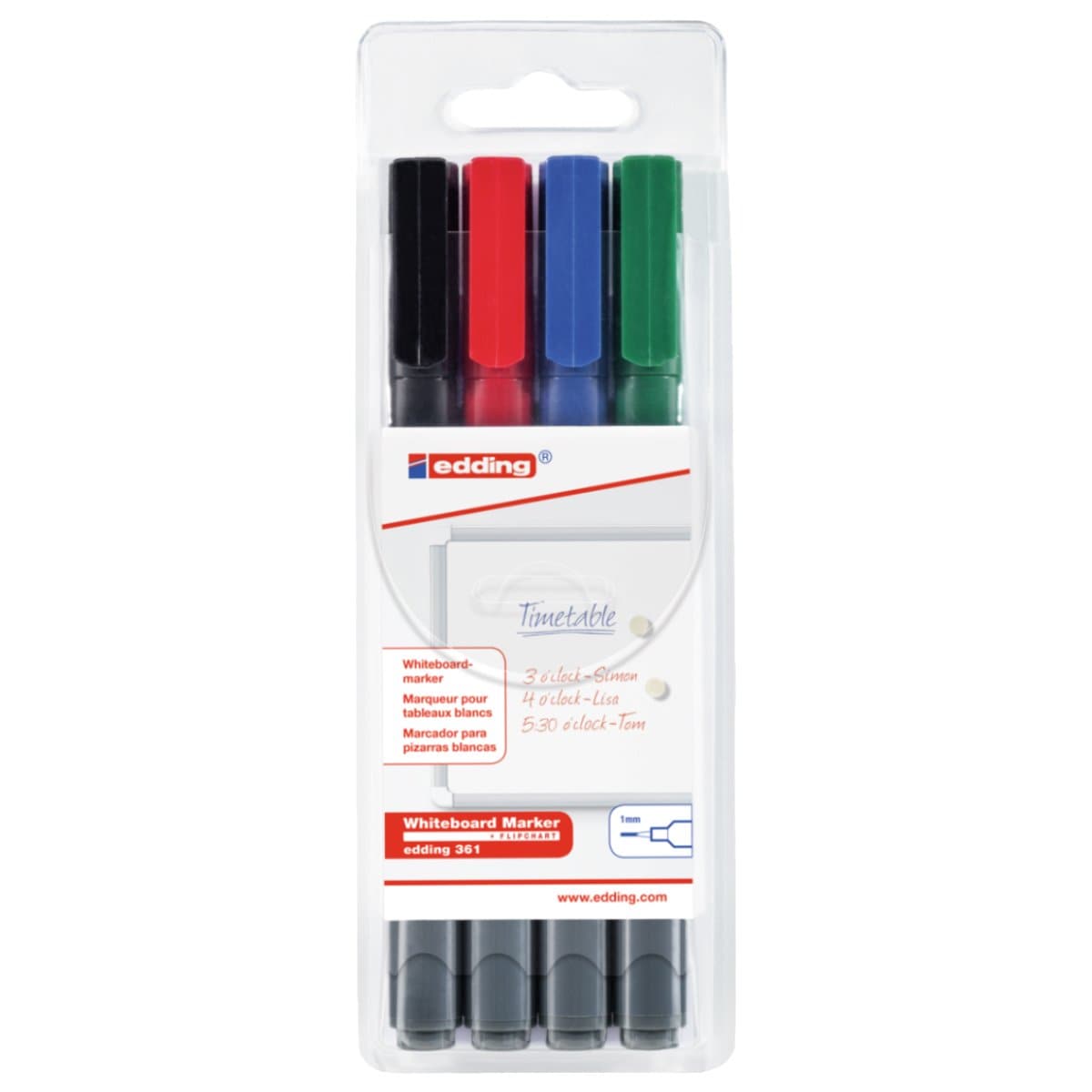 edding 361 Whiteboard/Flipchart Marker Set, 1mm Bullet Tip, 4/set