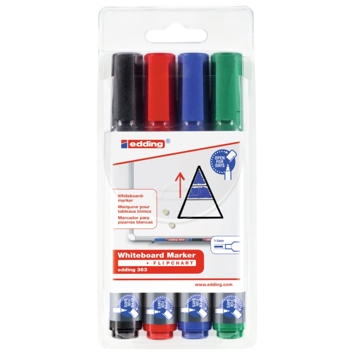 edding 363 Whiteboard/Flipchart Marker Set, 1-5mm Chisel Tip, 4/set