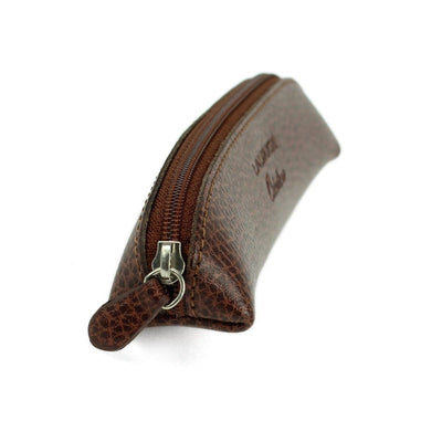 Laurige Small Leather Pen Pouch with Zipper, Deep Brown
