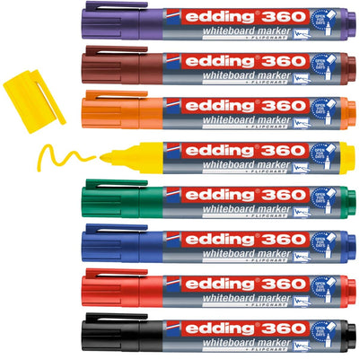 edding 360 Whiteboard/Flipchart Marker Set, 1.5-3mm Bullet Tip, 8/set