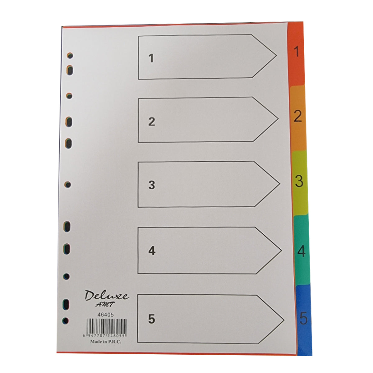 Deluxe Divider Plastic Colored A4, with numbers 1-5