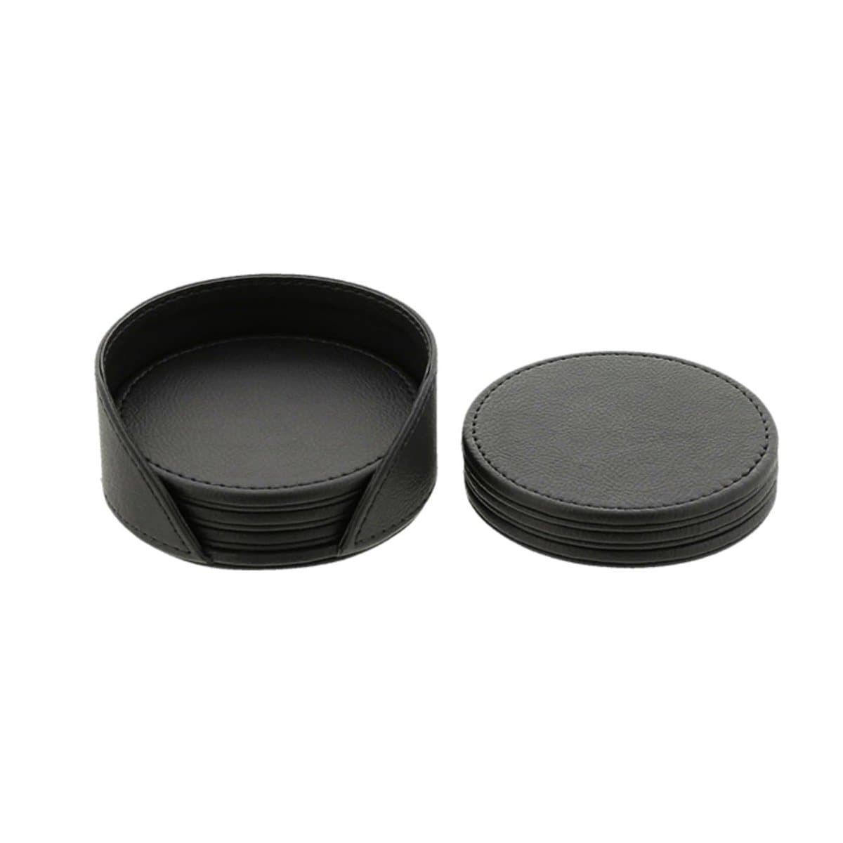 Konrad S. Coaster Set Round, PU Leather, 6/set, Black