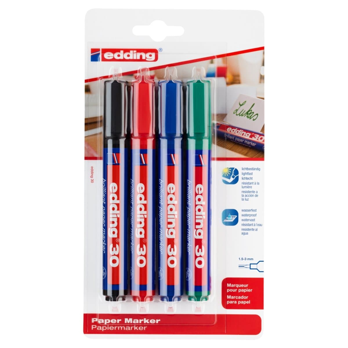 edding 30 Brilliant Paper Marker, 1.5-3mm Bullet Tip, 4/pack