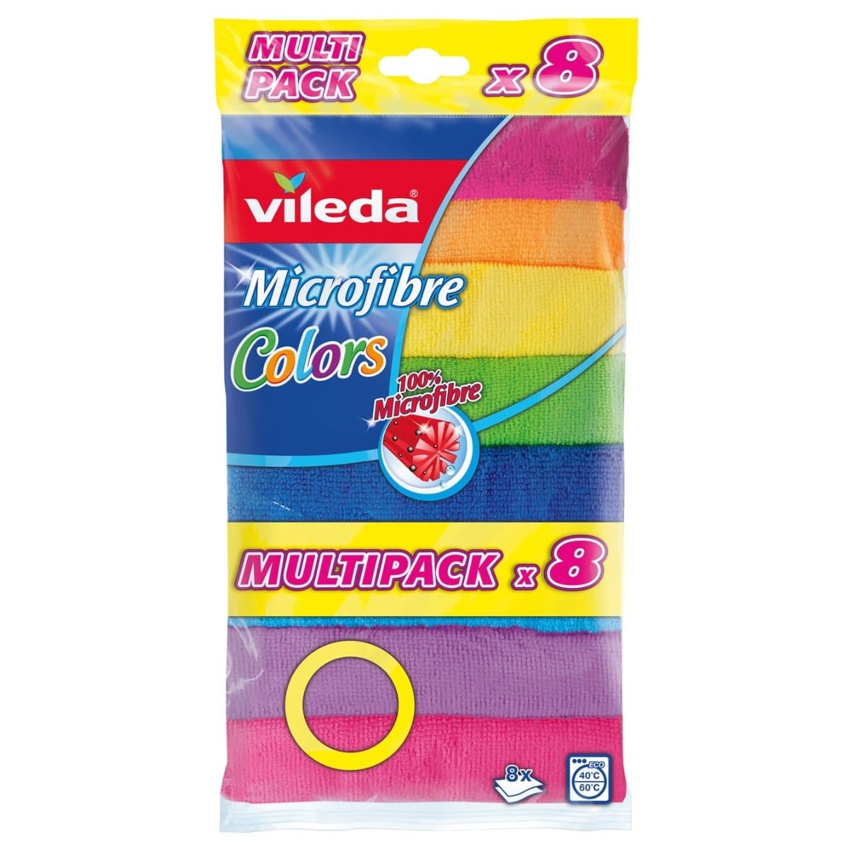 Vileda Microfibre Cloth, 30 x 30 cm, 8/pack, assorted colors