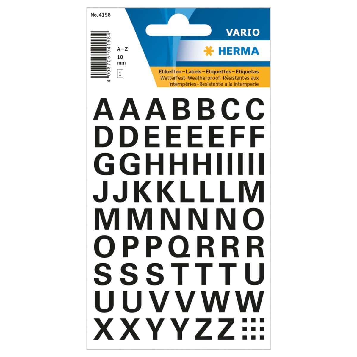 Herma Vario Sticker Letters A-Z, 10mm, weatherproof film, 1sheet/pack, Black
