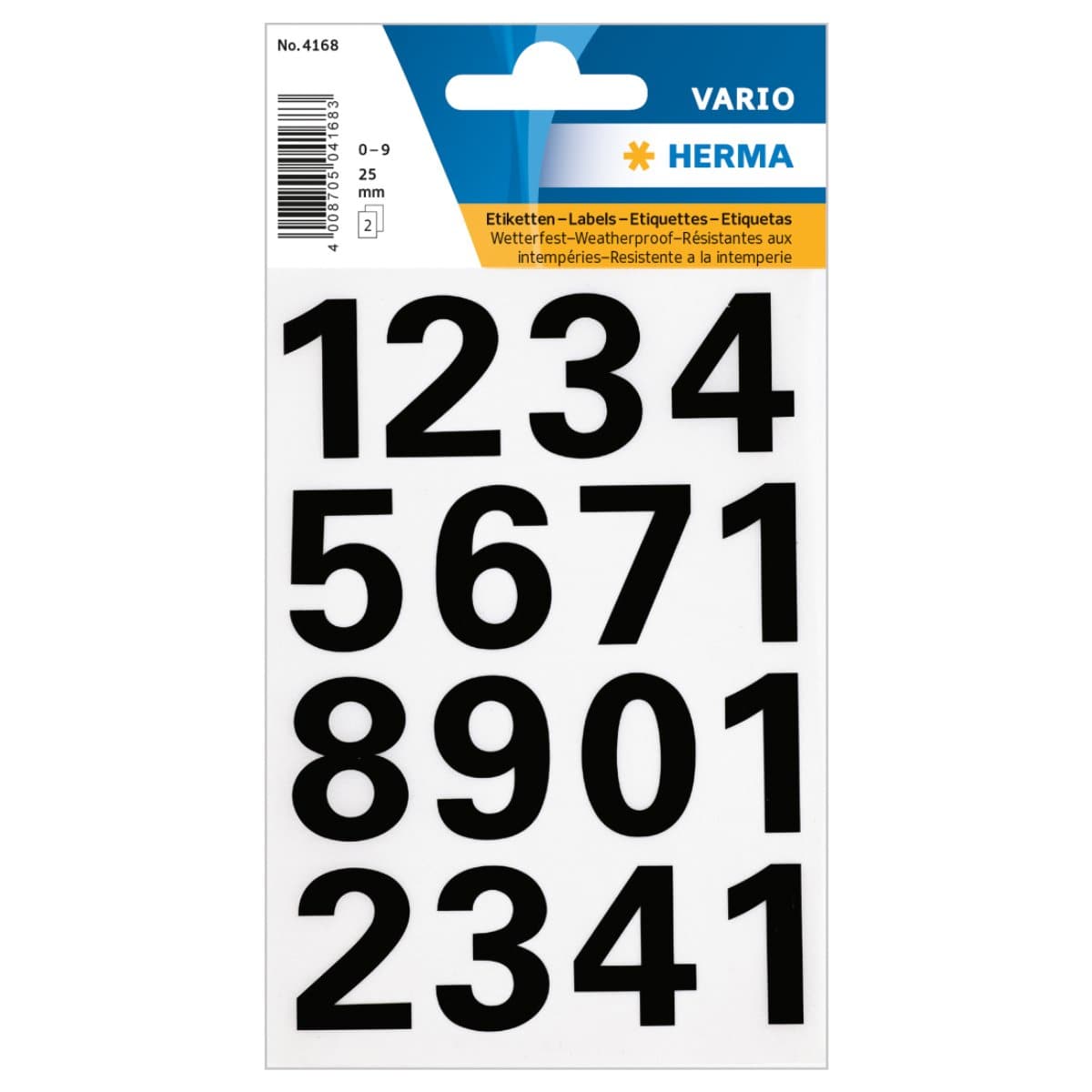 Herma Vario Sticker Numbers 0-9, 25mm, weatherproof film, 2sheet/pack, Black