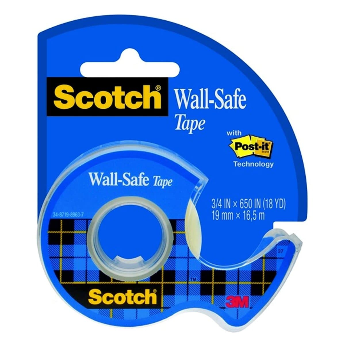 3M Scotch Wall Safe Tape 183 with Dispenser, 19mm x 16.5m, 3/4inch x 18yards