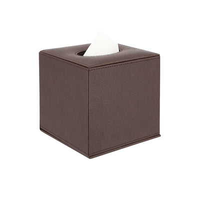 Konrad S. Tissue Box Cover, cube 13 x 13 x 13cm, PU Leather, Brown