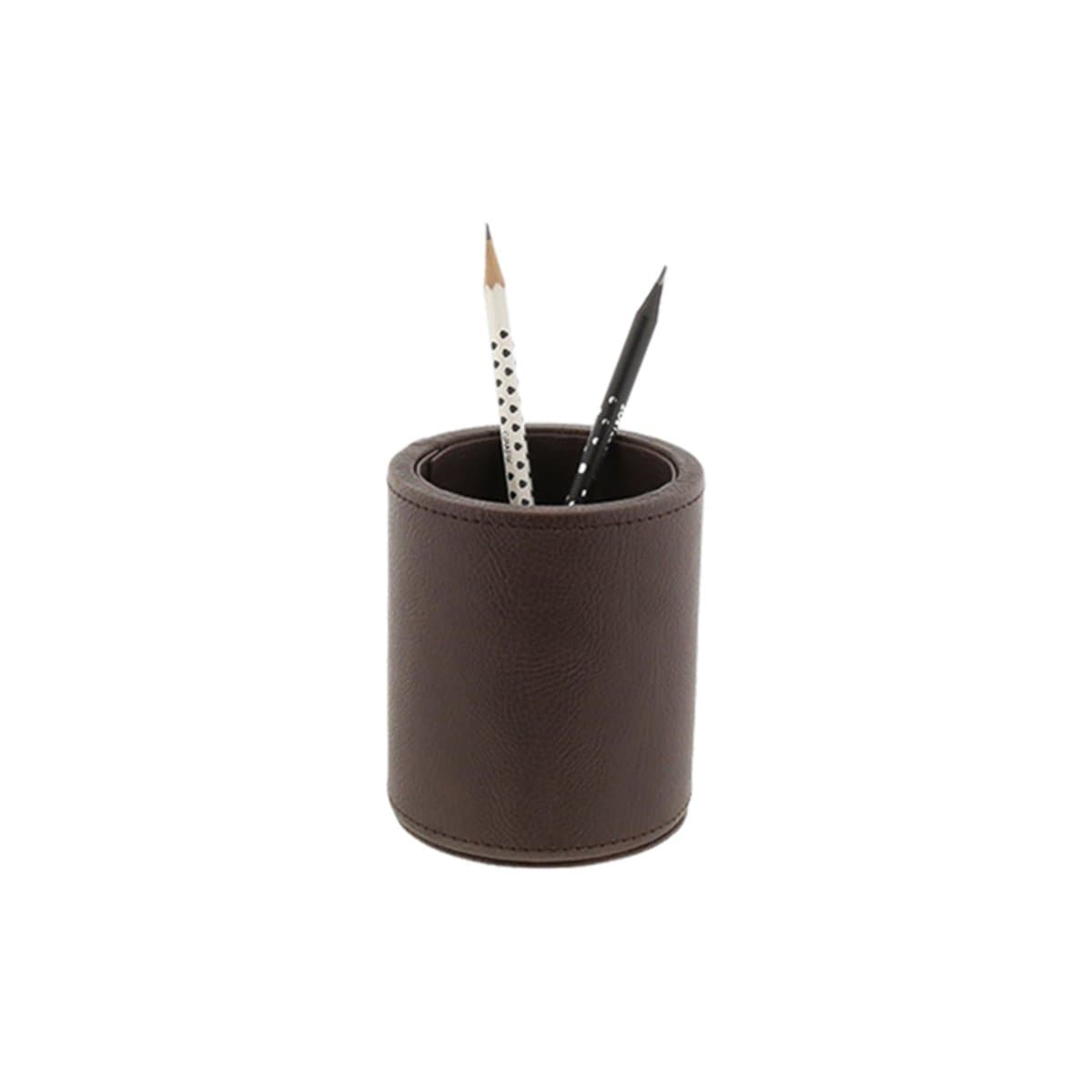 Konrad S. Pen Holder Round, PU Leather, Brown