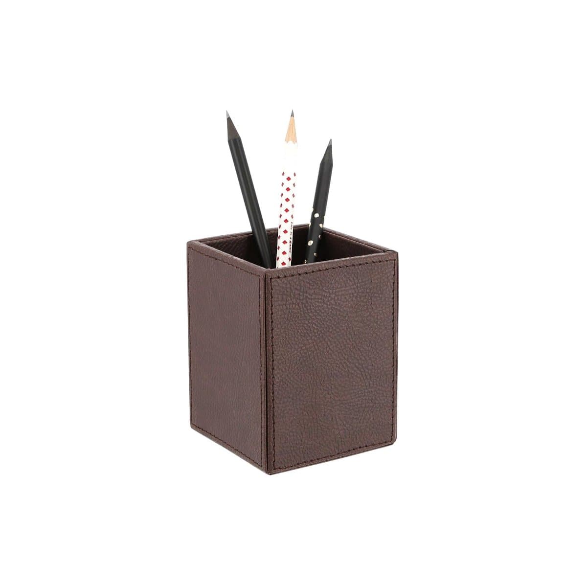 Konrad S. Pen Holder Square, PU Leather, Brown