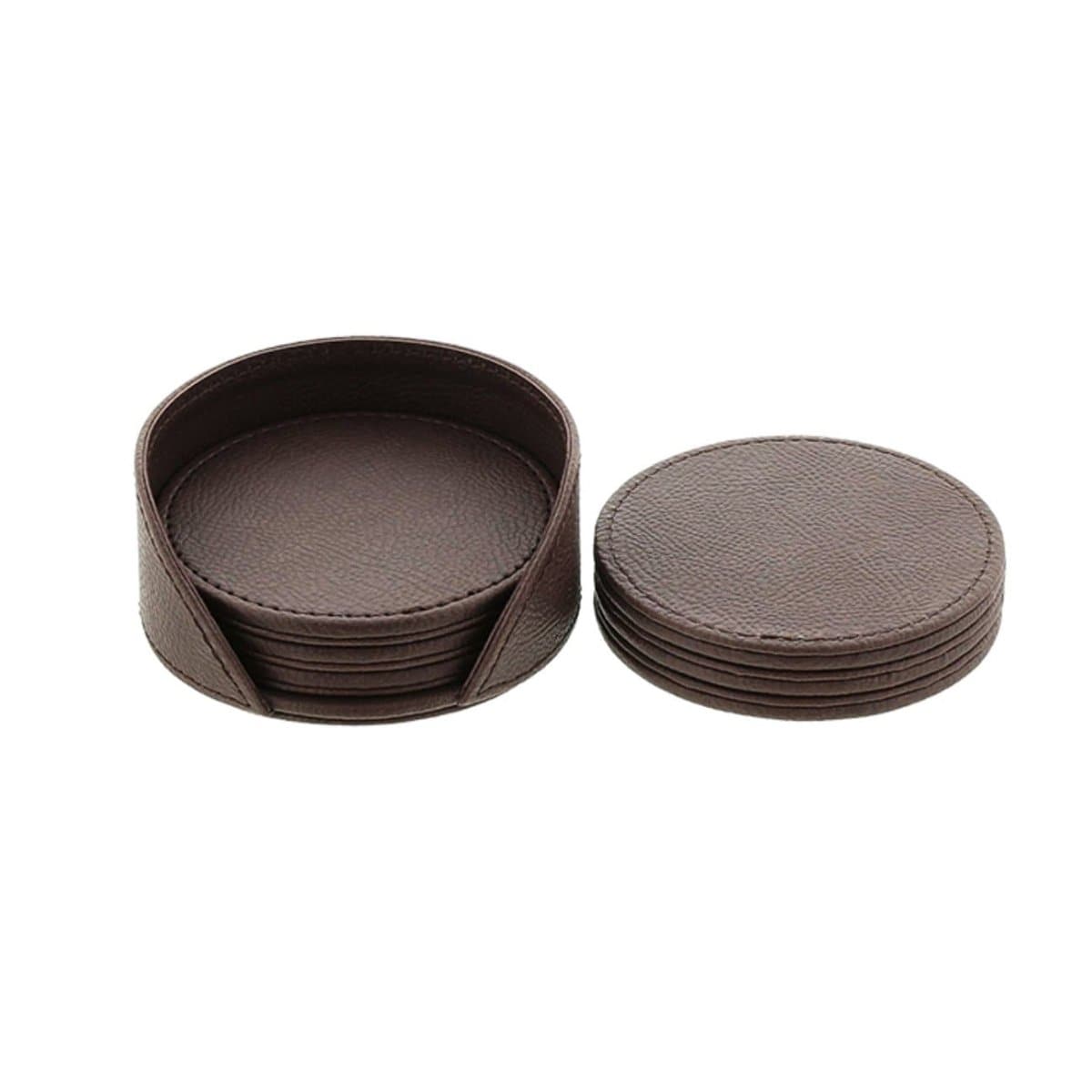 Konrad S. Coaster Set Round, PU Leather, 6/set, Brown