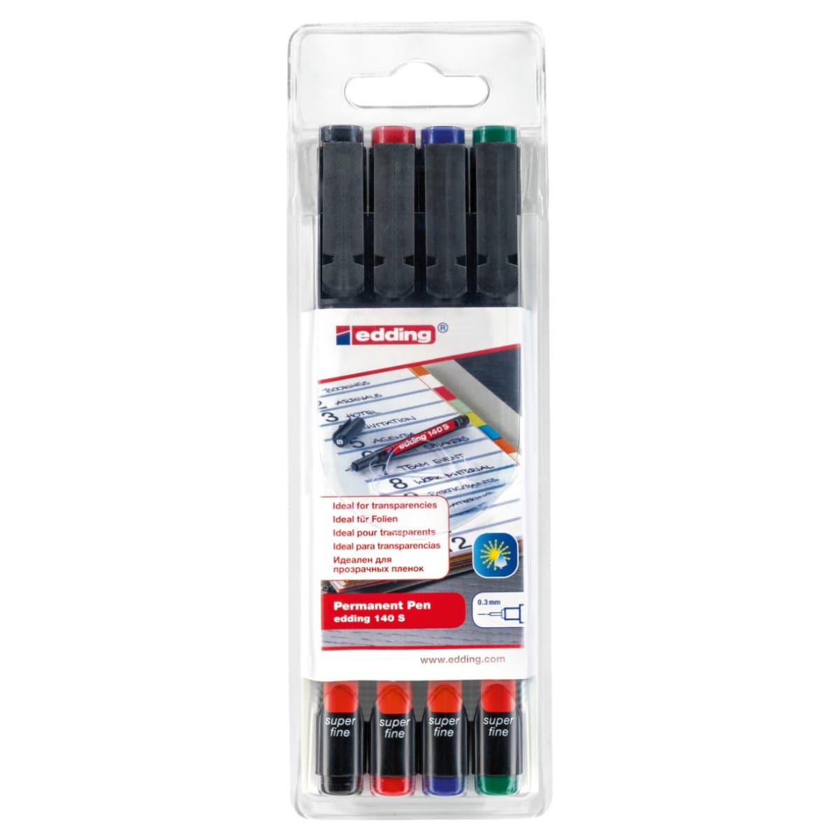 edding 140 S Permanent Multi-Marker Set Superfine, 0.3mm, 4/pack