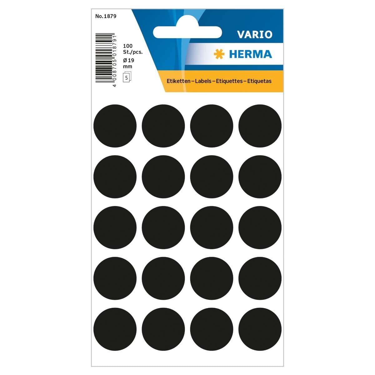 Herma Vario Sticker Color Dots, 19 mm, 100/pack, Black
