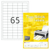 TopStick labels 65 labels/sheet, sharp corners, 38.1 x 21.2 mm, 100sheets/pack, White