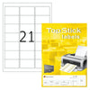 TopStick labels 21 labels/sheet, round corners, 63.5 x 38.1 mm, 100sheets/pack, White