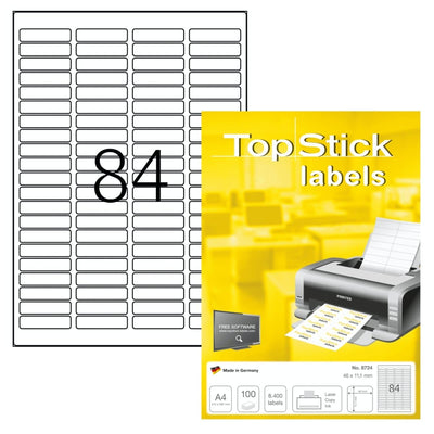 TopStick labels 84 labels/sheet, round corners, 46 x 11.1 mm, 100sheets/pack, White