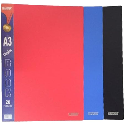 Partner Clear Book A3,  20 Pockets, Assorted Colors