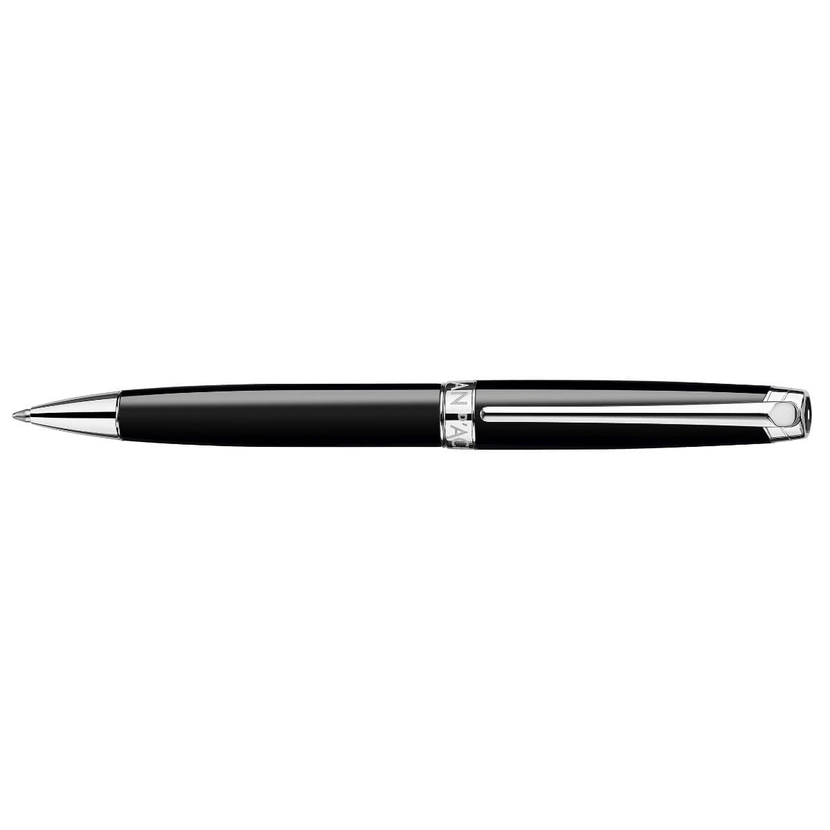 CARAN d'ACHE LEMAN EBONY BLACK Ballpoint Pen, Black/Silver Plated