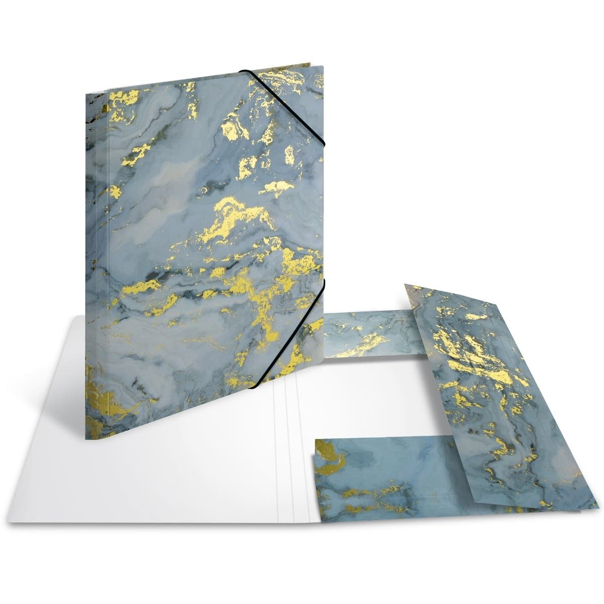 Herma SPARKLING MARBLE Folder A4 with elastic fastener, Blue/Gold