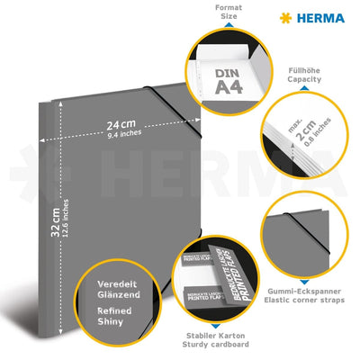 Herma SPARKLING MARBLE Folder A4 with elastic fastener, Blue/Gold