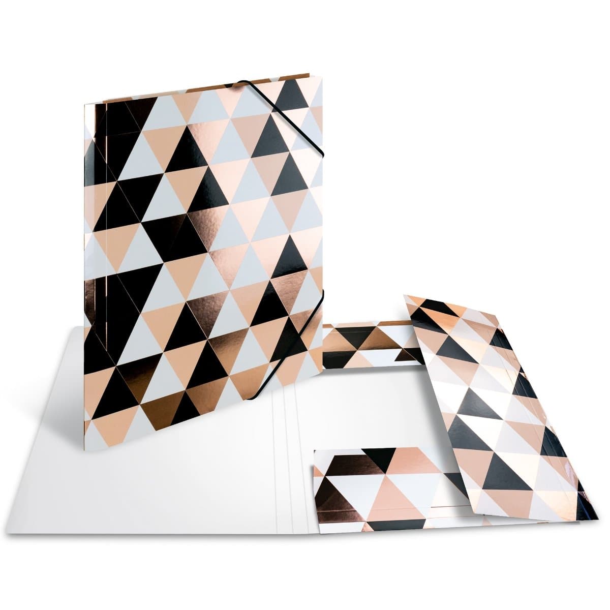 Herma SPARKLING TRIANGLE Folder A4 with elastic fastener, Black/White/Rose Gold