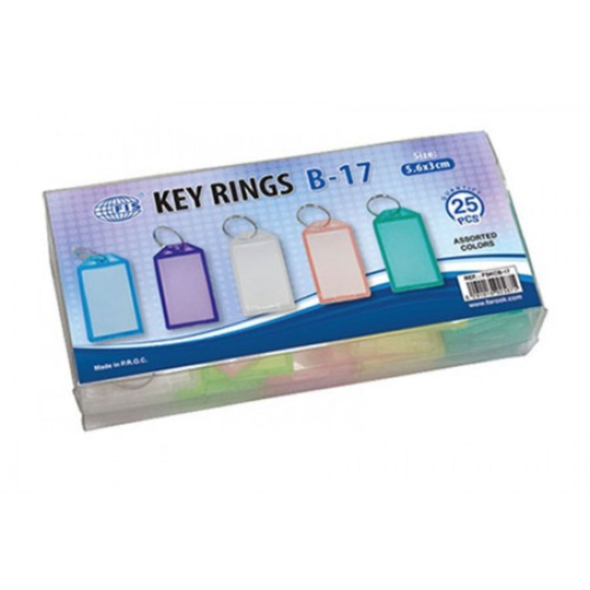 FIS Plastic Key Tags with Ring B-17, Assorted Colors, 25/pack