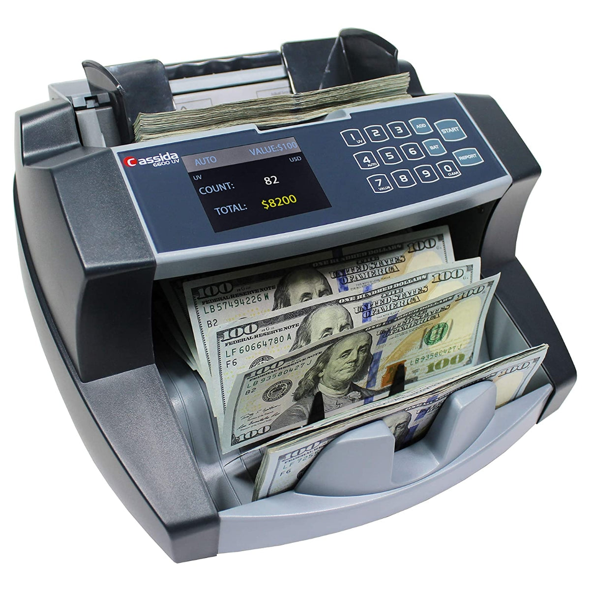 Cassida 6600 UV/MG Business Money Counter – 1,400 Notes/Min, UV/MG/IR Detection, ValuCount & Batch Modes, Includes Dust Cover