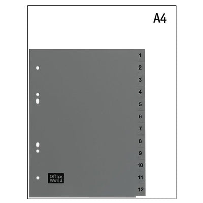 Office World Divider Plastic Grey A5 with numbers 1-12