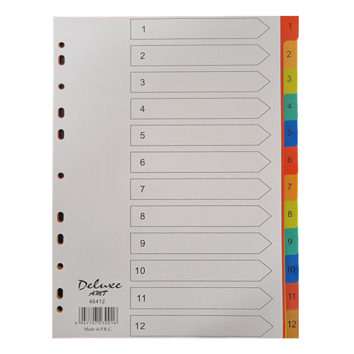 Deluxe Divider Plastic Colored A4, with numbers 1-12