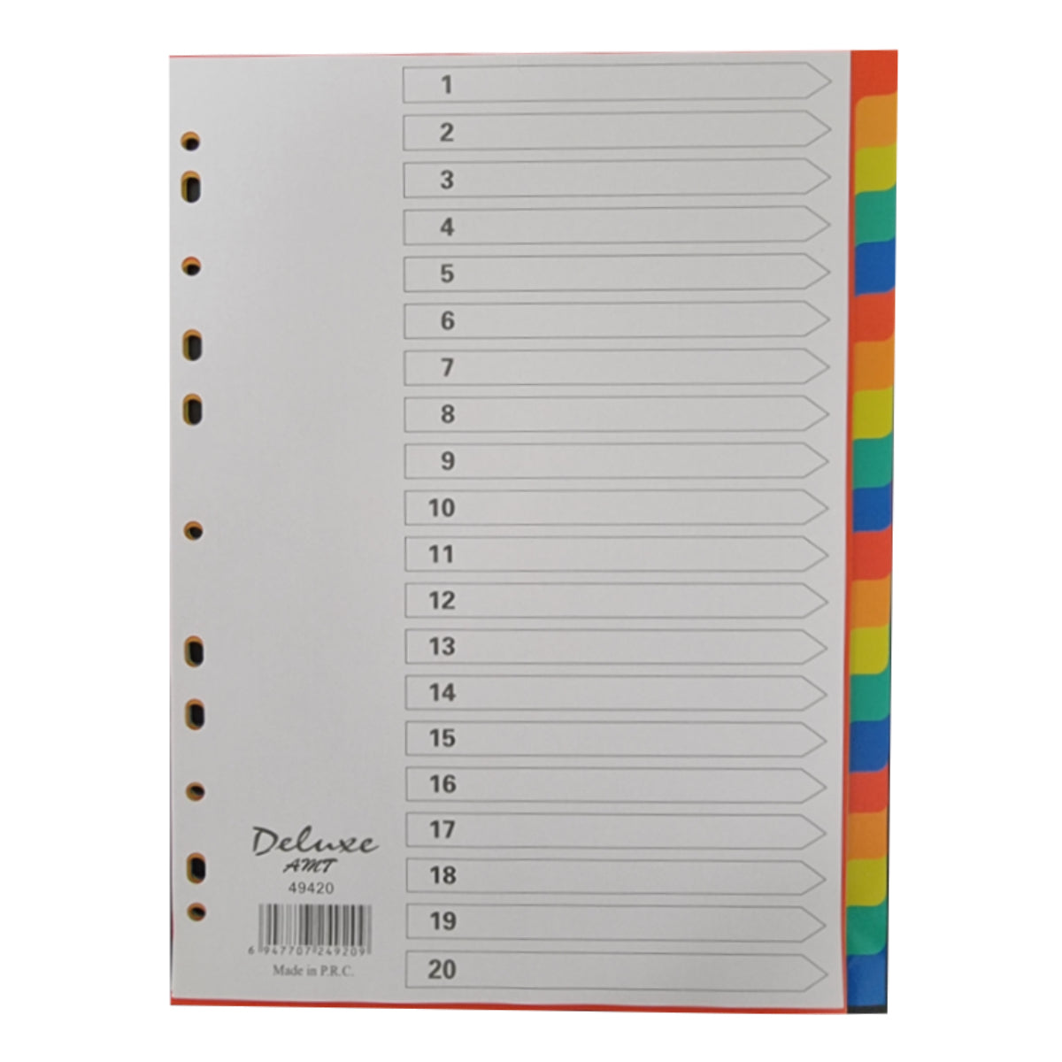 Deluxe Divider Plastic Colored A4, 20 Tabs