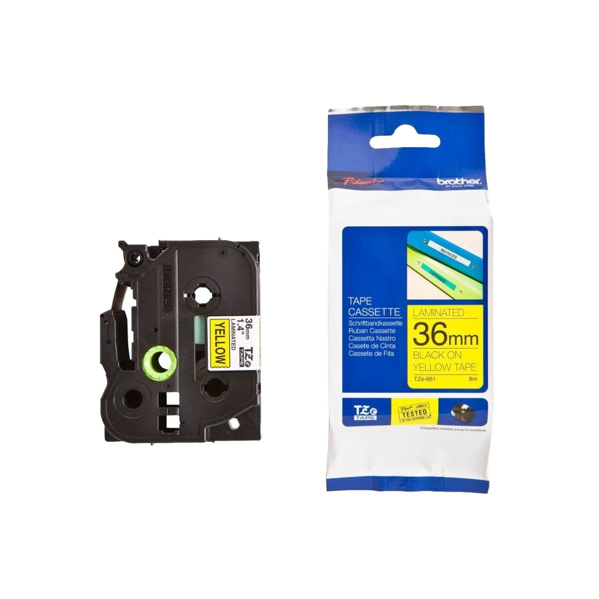 Brother P-touch 36mm TZ-661 Laminated Tape, 8 m, Black on Yellow