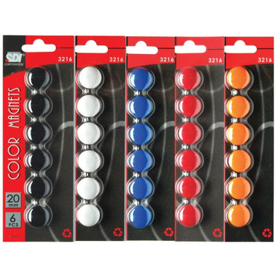 SDI Color Magnets, 20mm, 6/pack, available in Black, White, Blue, Red or Orange