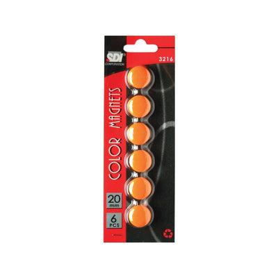 SDI Color Magnets, 20mm, 6/pack, available in Black, White, Blue, Red or Orange