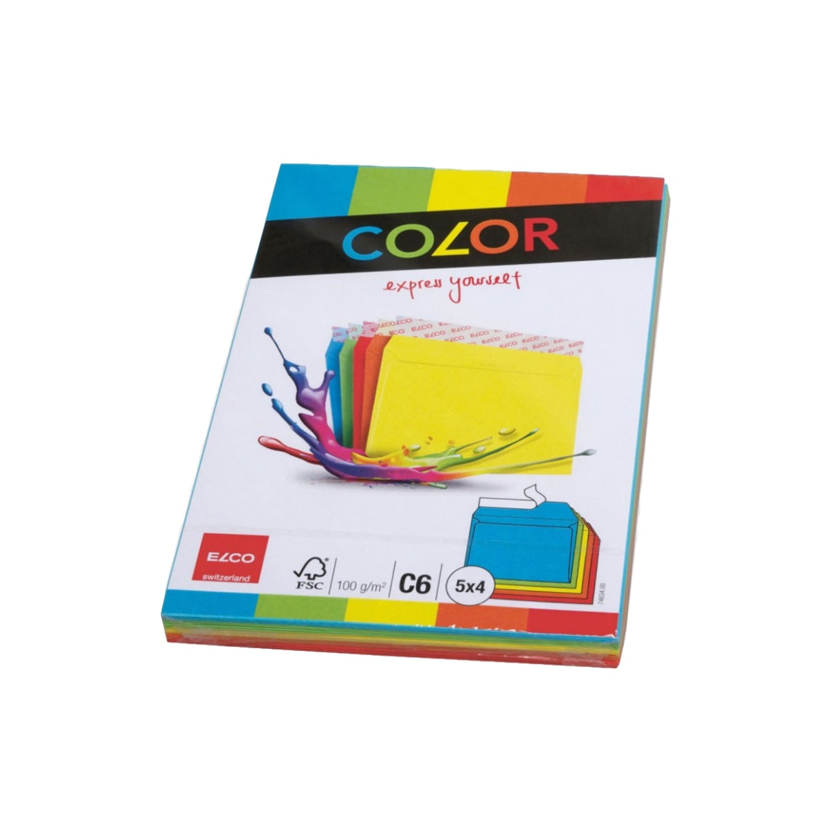 Elco Color Envelope C6, 4.5" x 6.5", 100g, 20/pack, Assorted Colors